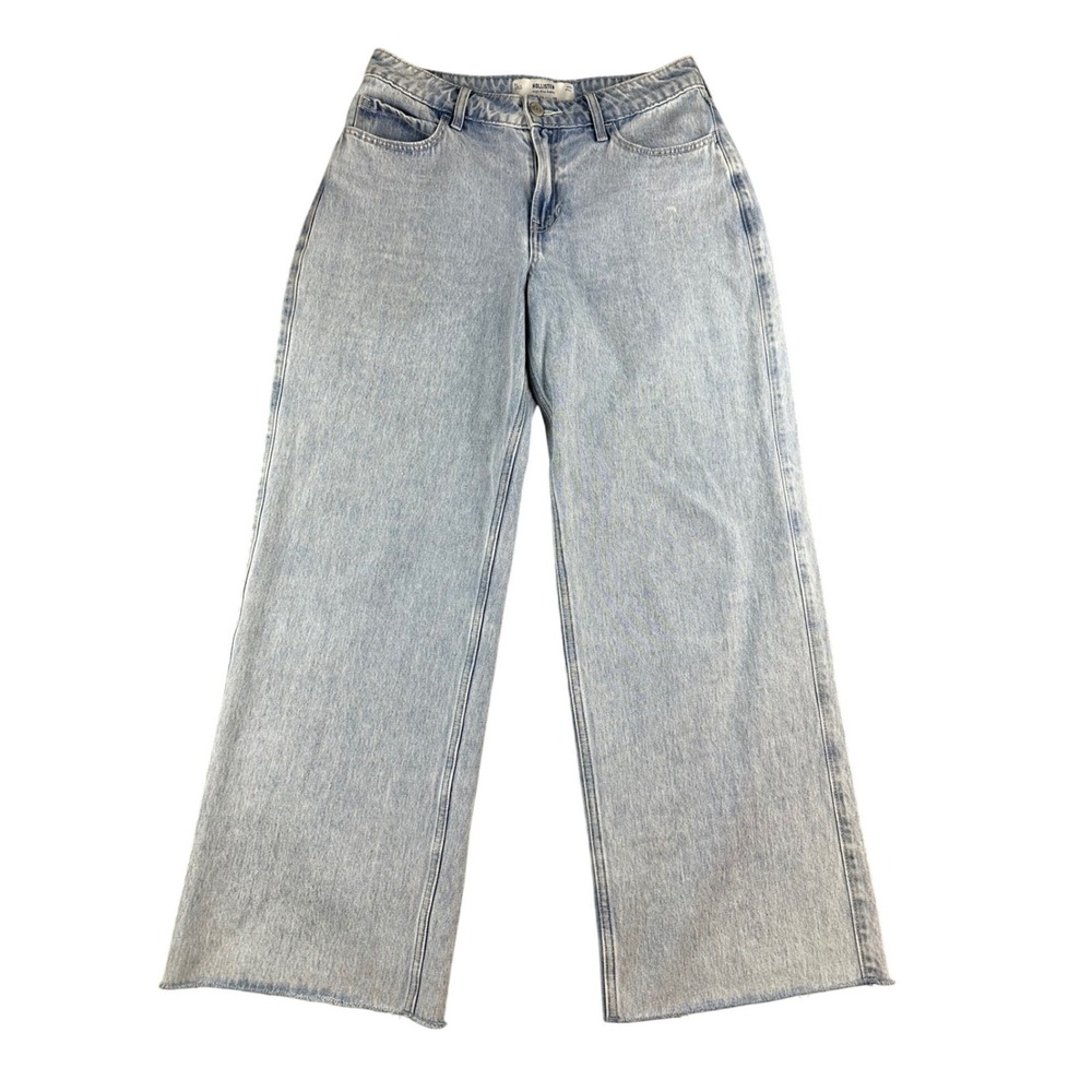 Hollister‎ Jeans Women 8s w29 Blue High-Rise Baggy Denim 100% Cotton Raw Hem